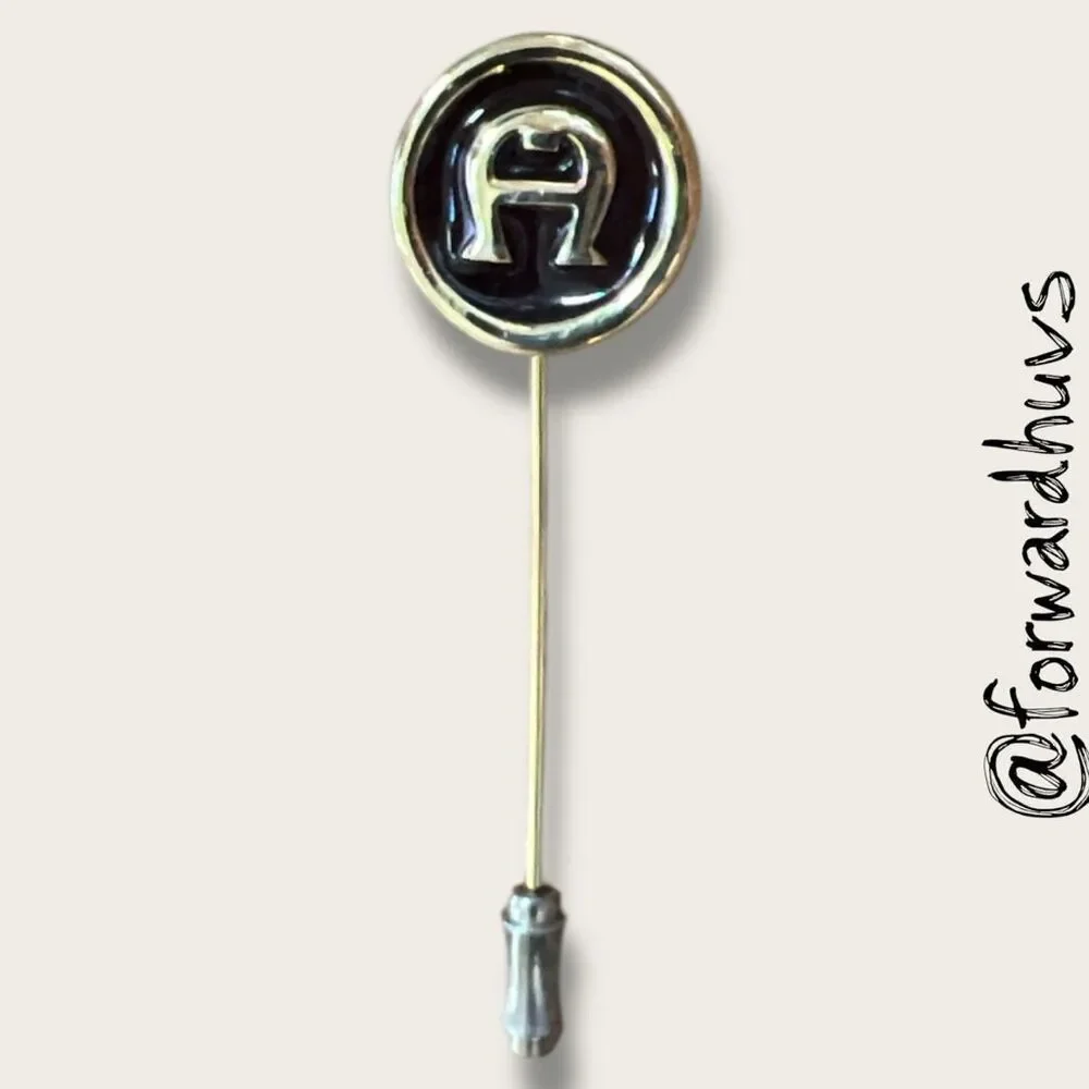 Etienne Aigner “A” Logo Stick Pin – Gold Tone & Enamel – 2.25”